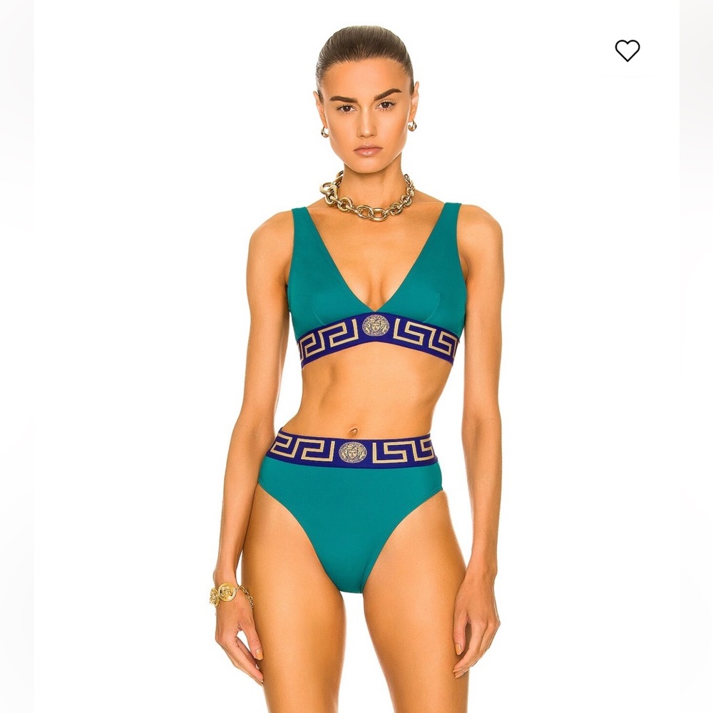 Versace Teal Bikini Set with Greek Key Band